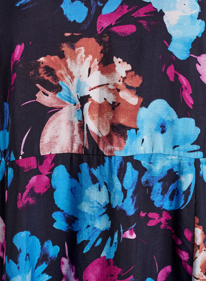 Robe midi à imprimé floral et taille empire, Noir, Packshot image number 2