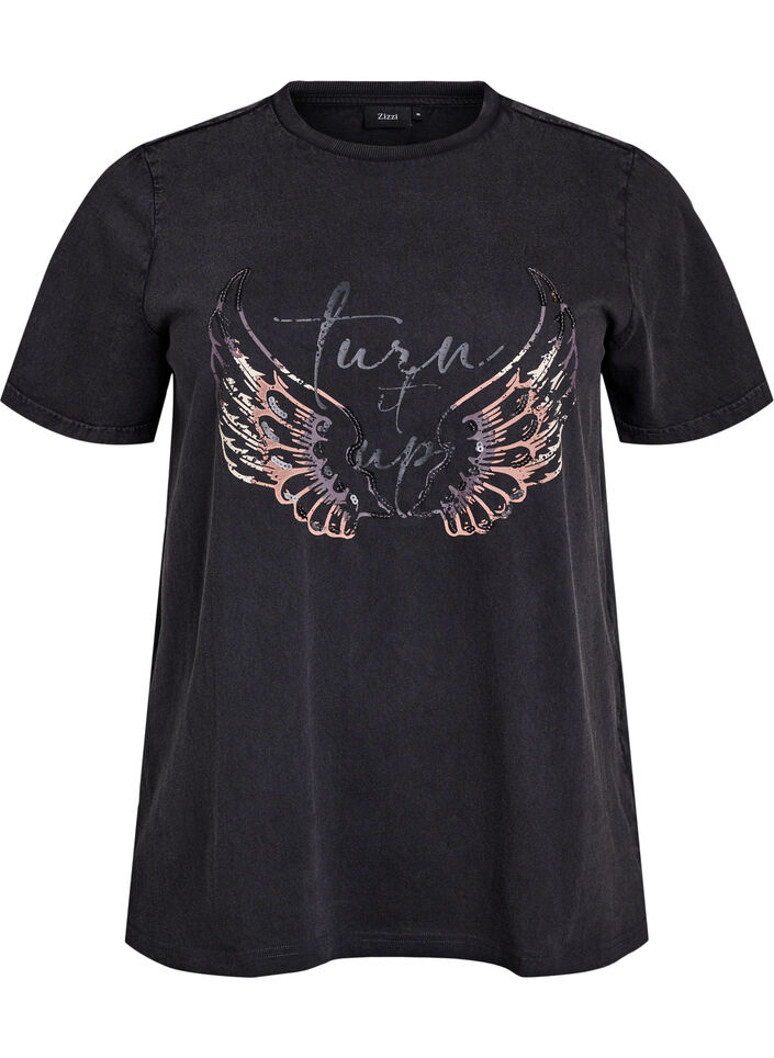 T-Shirt aus Bio-Baumwolle mit Statement-Print, Grau, Packshot image number 0