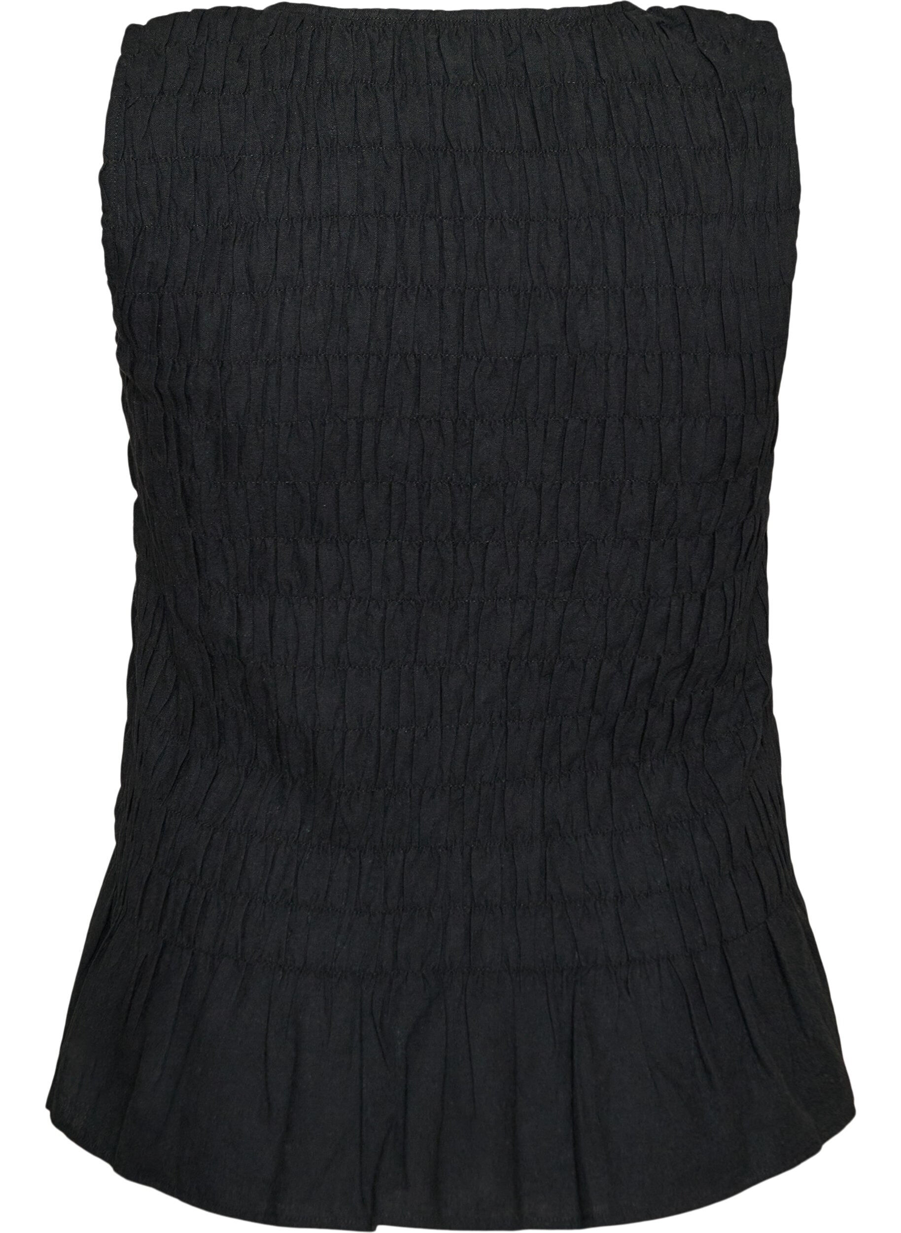 Zizzi&Auml;rmelloses Top aus Baumwolle und Leinen mit Smock, Schwarz, Packshot image number 1