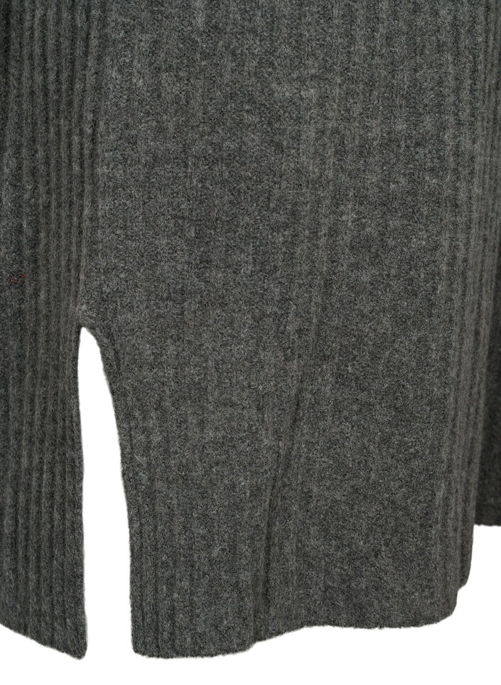 Geripptes Strickkleid mit Rollkragen, Dark Grey Melange, Packshot image number 3