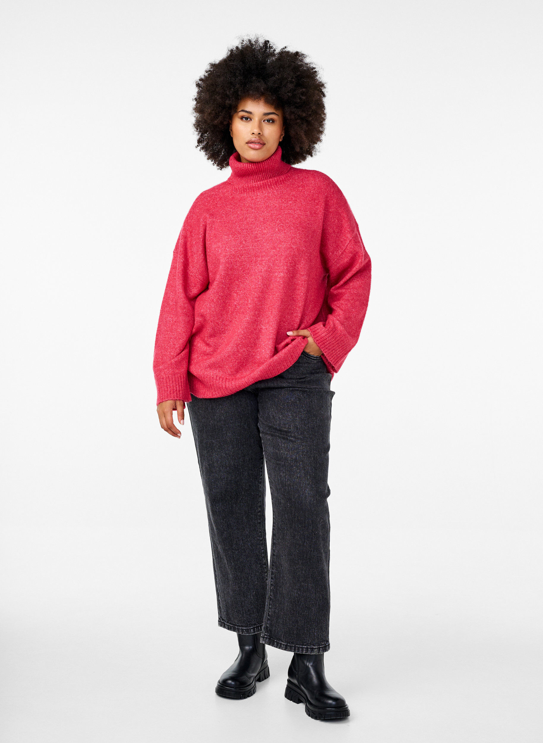 Zizzi Rollkragenpullover aus Strick, Virtual Pink Mel., Model image number 2