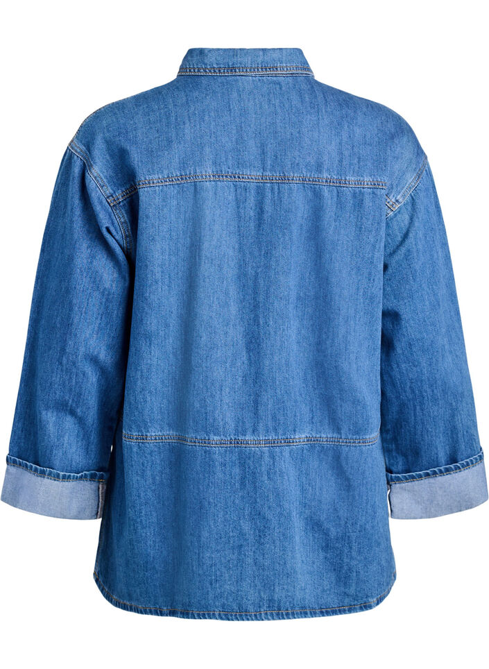 Lockere Bluse aus Denim mit Kragen und Knopfleiste, Blau, Packshot image number 1