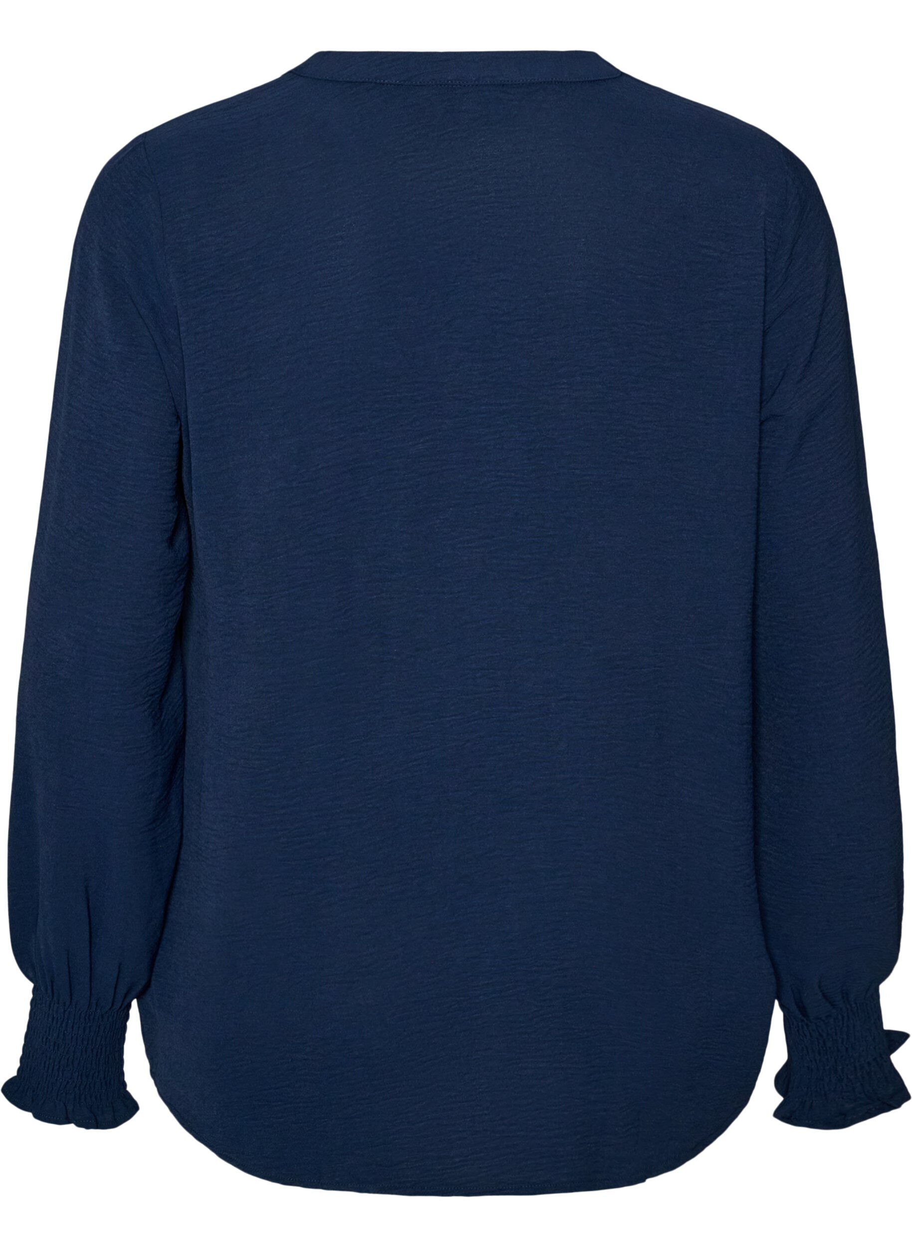 ZizziBlouse avec poignets smock&eacute;s et col en V, Bleu, Packshot image number 1