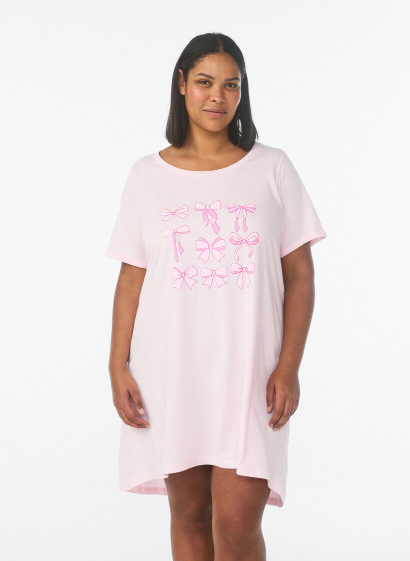 Chemise de nuit &agrave; manches courtes en coton biologique, Rose, Model image number 0