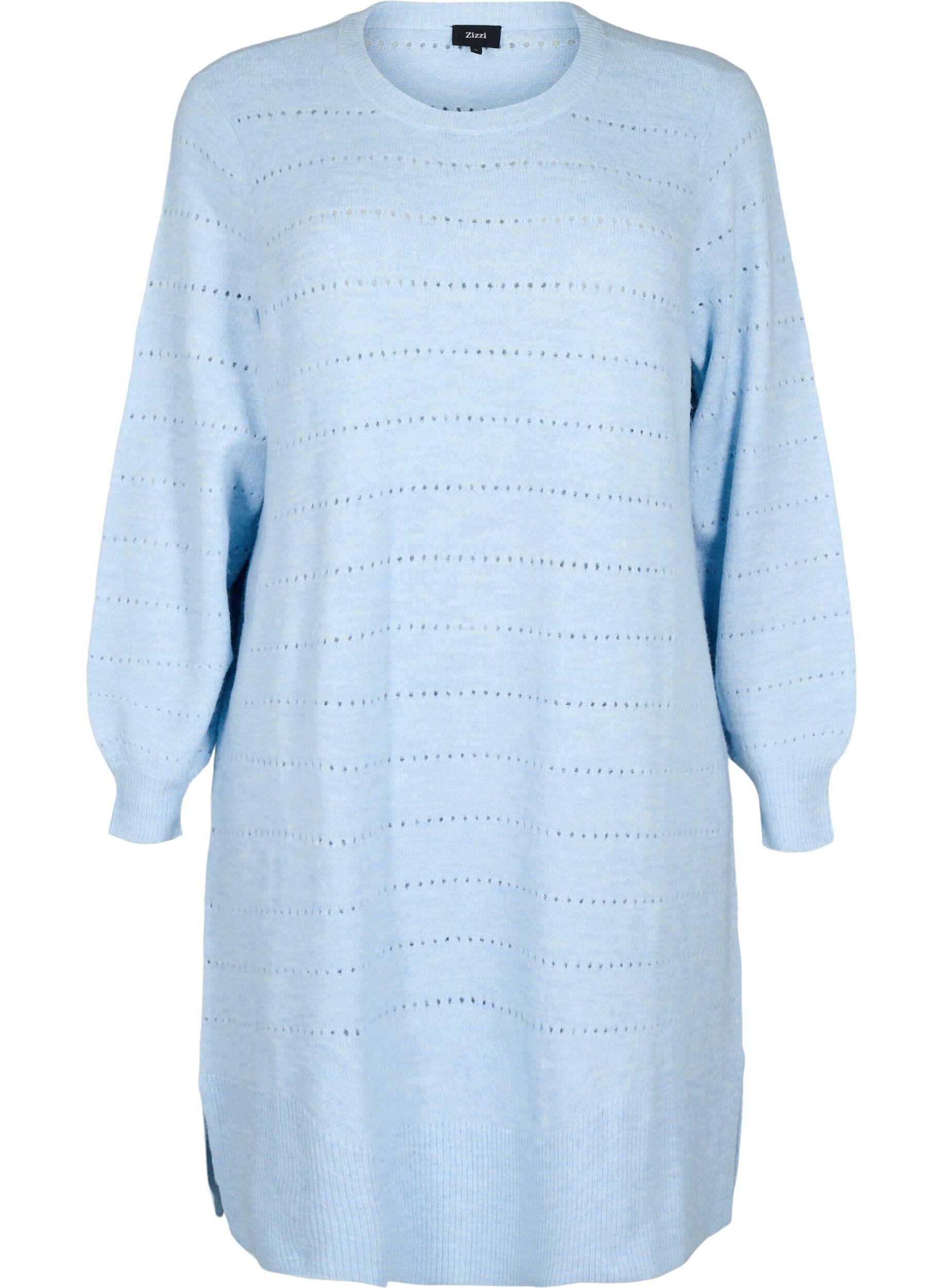 Zizzi Strickkleid mit Schlitzen und Lochmuster, Cashmere Blue Mel., Packshot image number 0