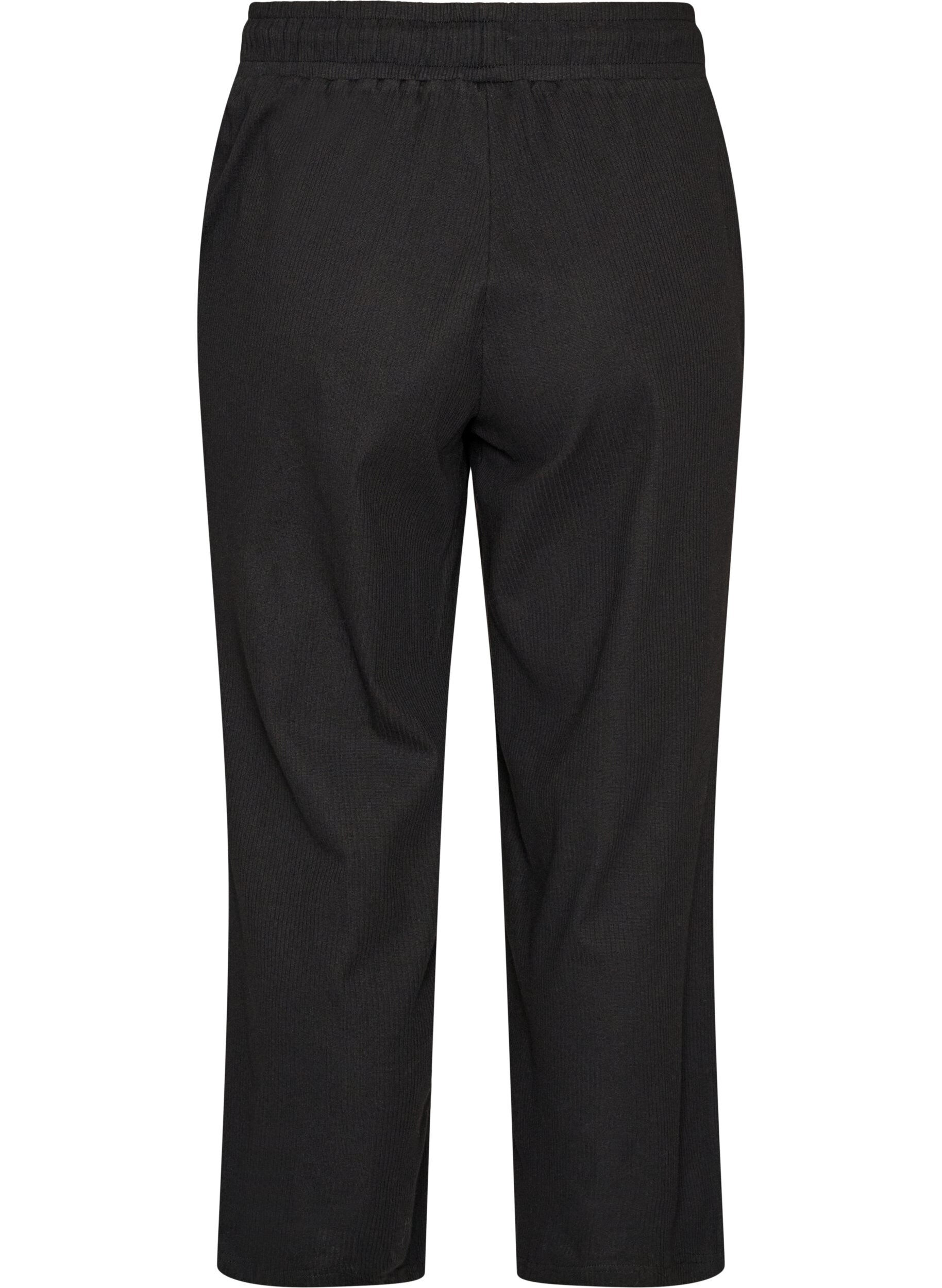 ZizziGerippte Pyjamahose mit geraden Beinen, Schwarz, Packshot image number 1