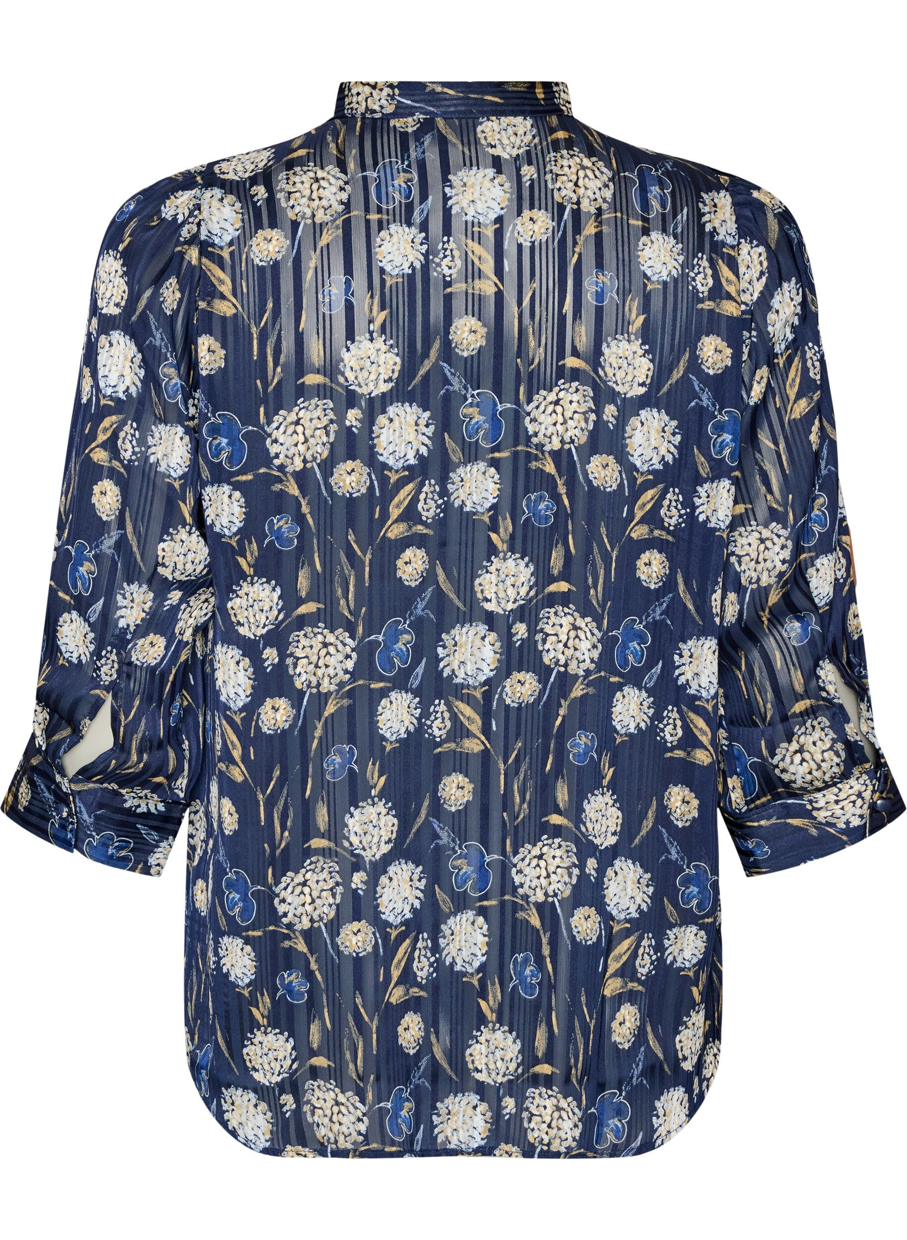 ZizziGemusterte Bluse mit Stehkragen und 3/4-&Auml;rmeln, Blau, Packshot image number 1
