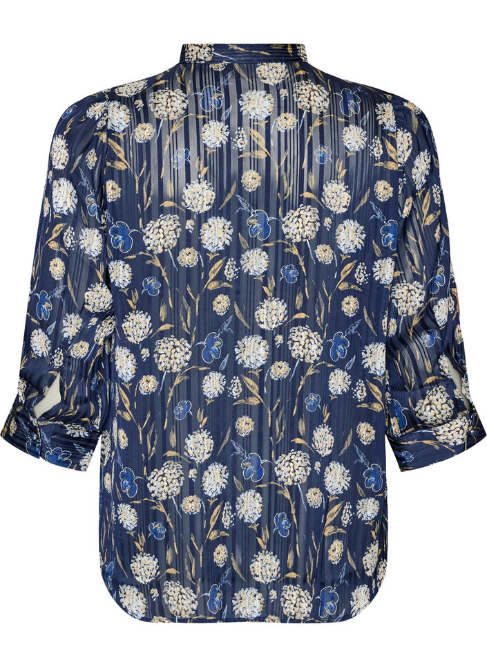 Gemusterte Bluse mit Stehkragen und 3/4-&Auml;rmeln, Blau, Packshot image number 1