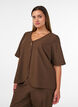 Blouse avec paillettes et col en V, Marron, Model image number 0