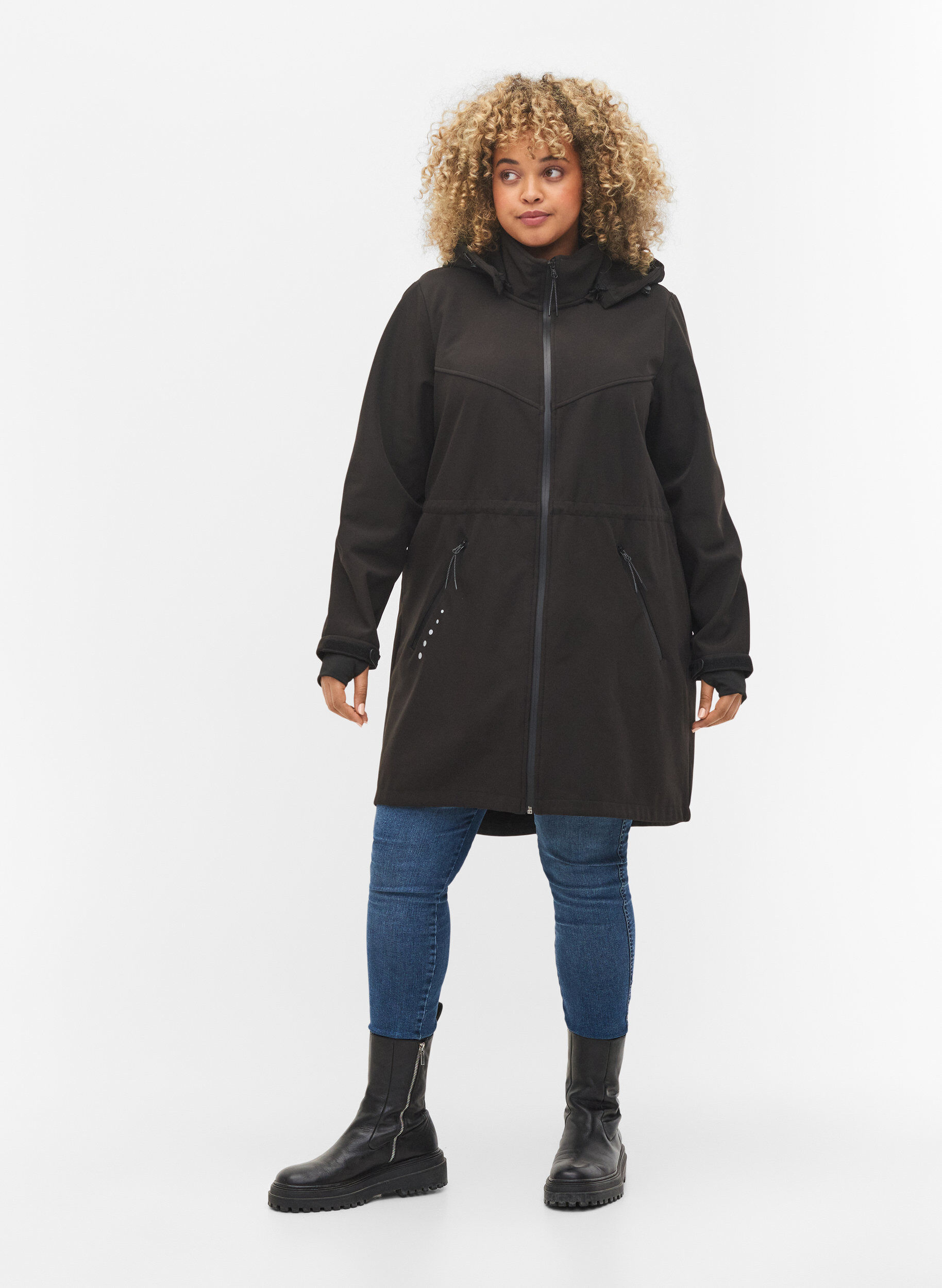 Zizzi Softshell-Jacke mit Fleece, Black Solid, Model image number 3