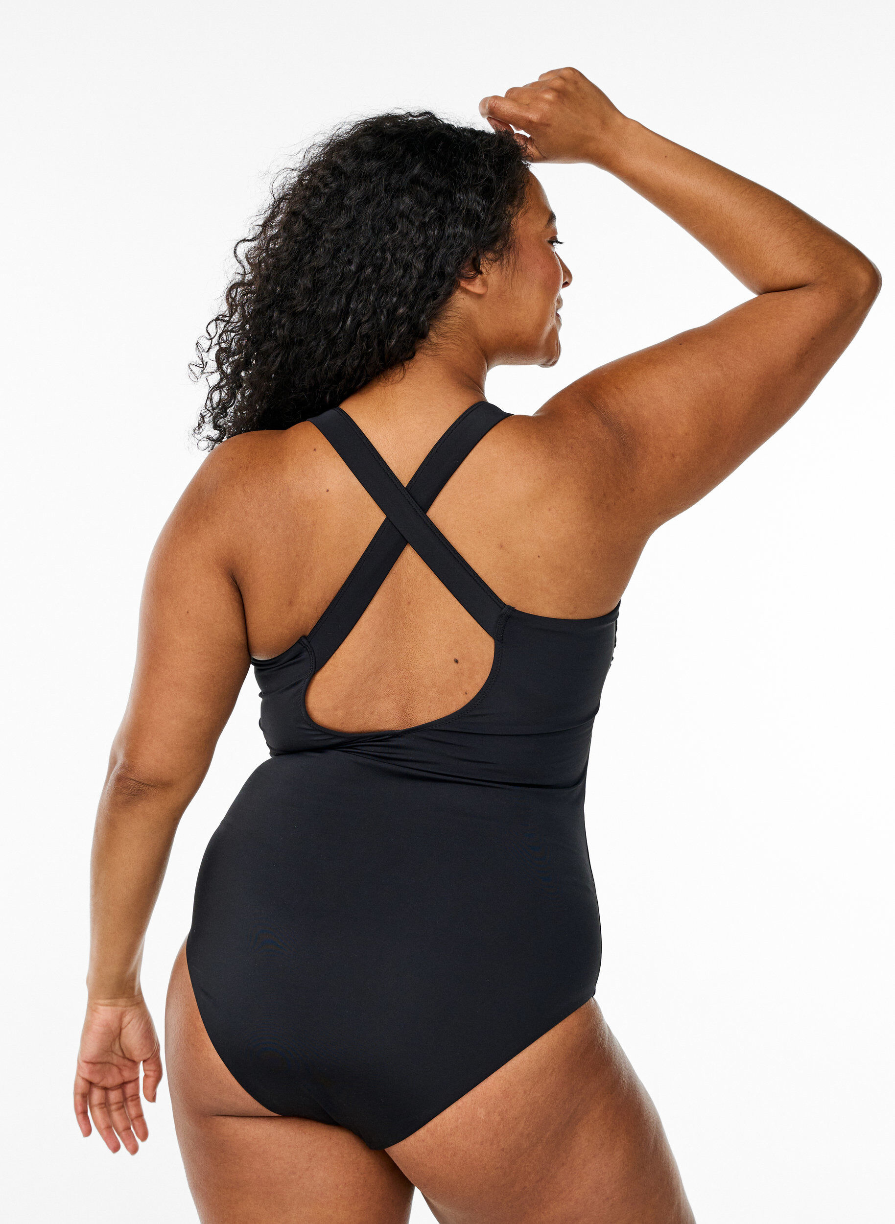 Zizzi Badeanzug mit gekreuzten Tr&auml;gern, Schwarz, Model image number 1