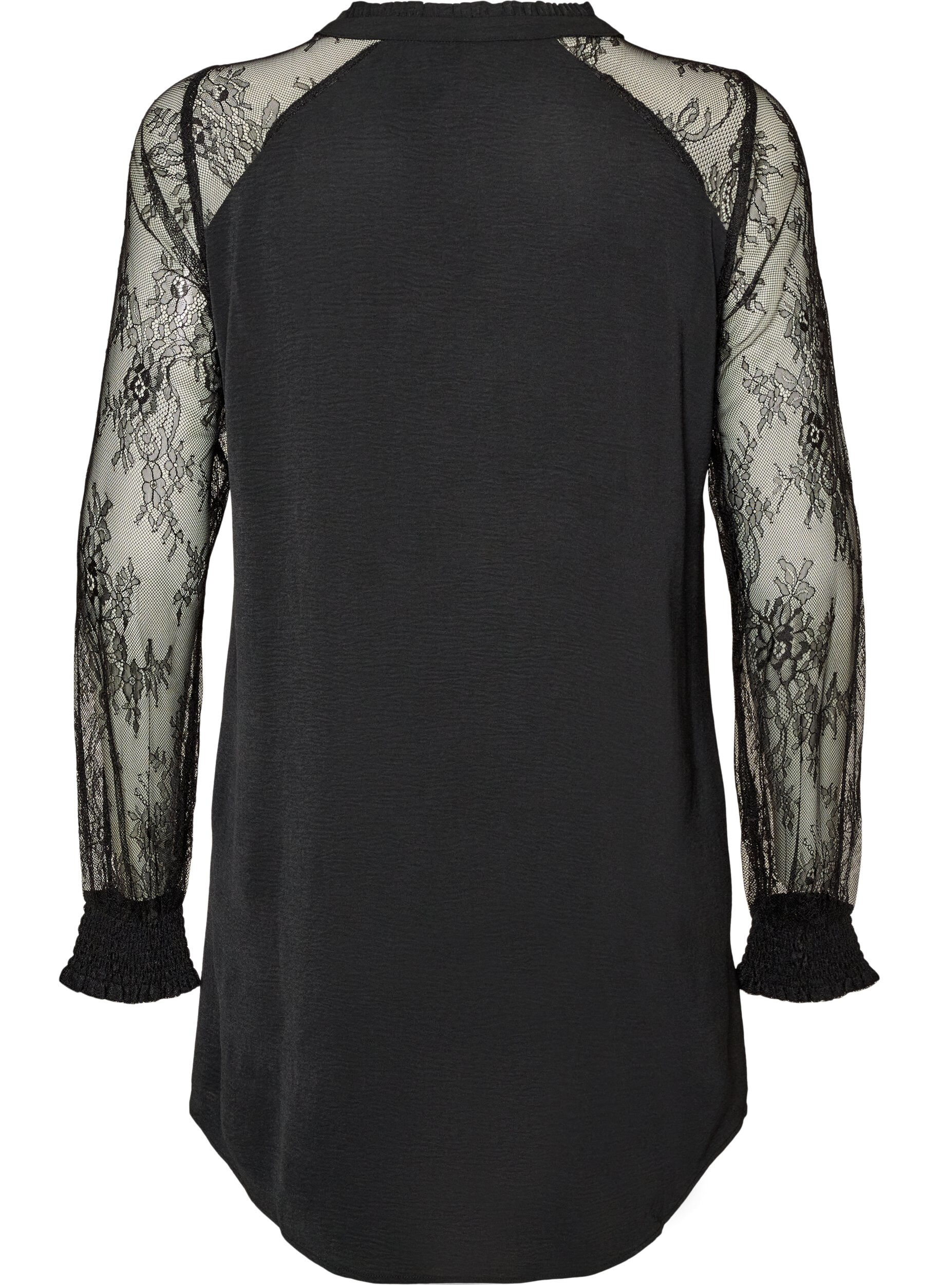 ZizziTunique avec manches en dentelle transparente, Noir, Packshot image number 1