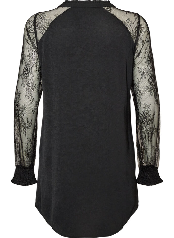 Tunique avec manches en dentelle transparente, Noir, Packshot image number 1