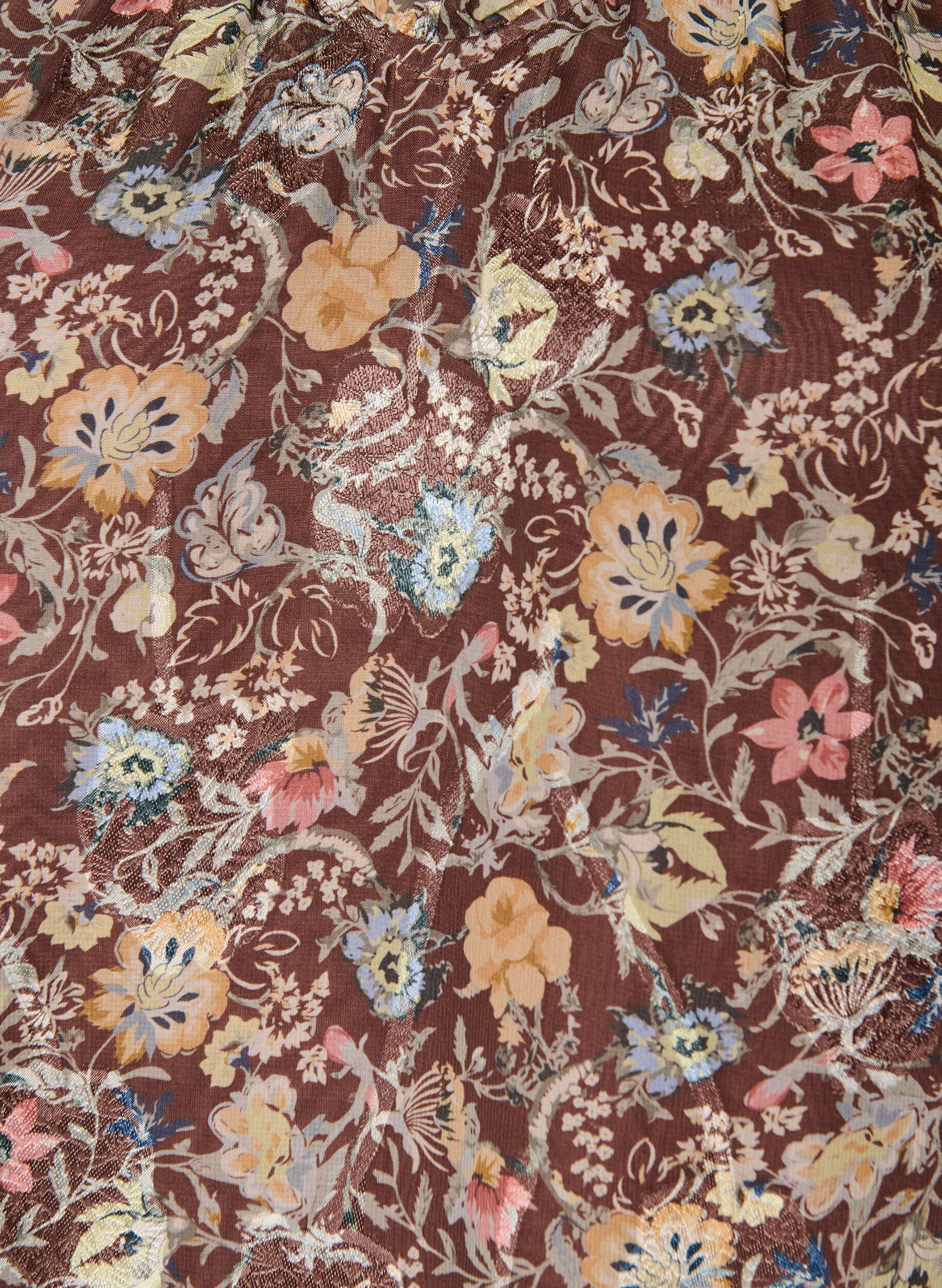 ZizziRobe en mousseline &agrave; imprim&eacute; floral et volants &eacute;tag&eacute;s, Marron, Packshot image number 2
