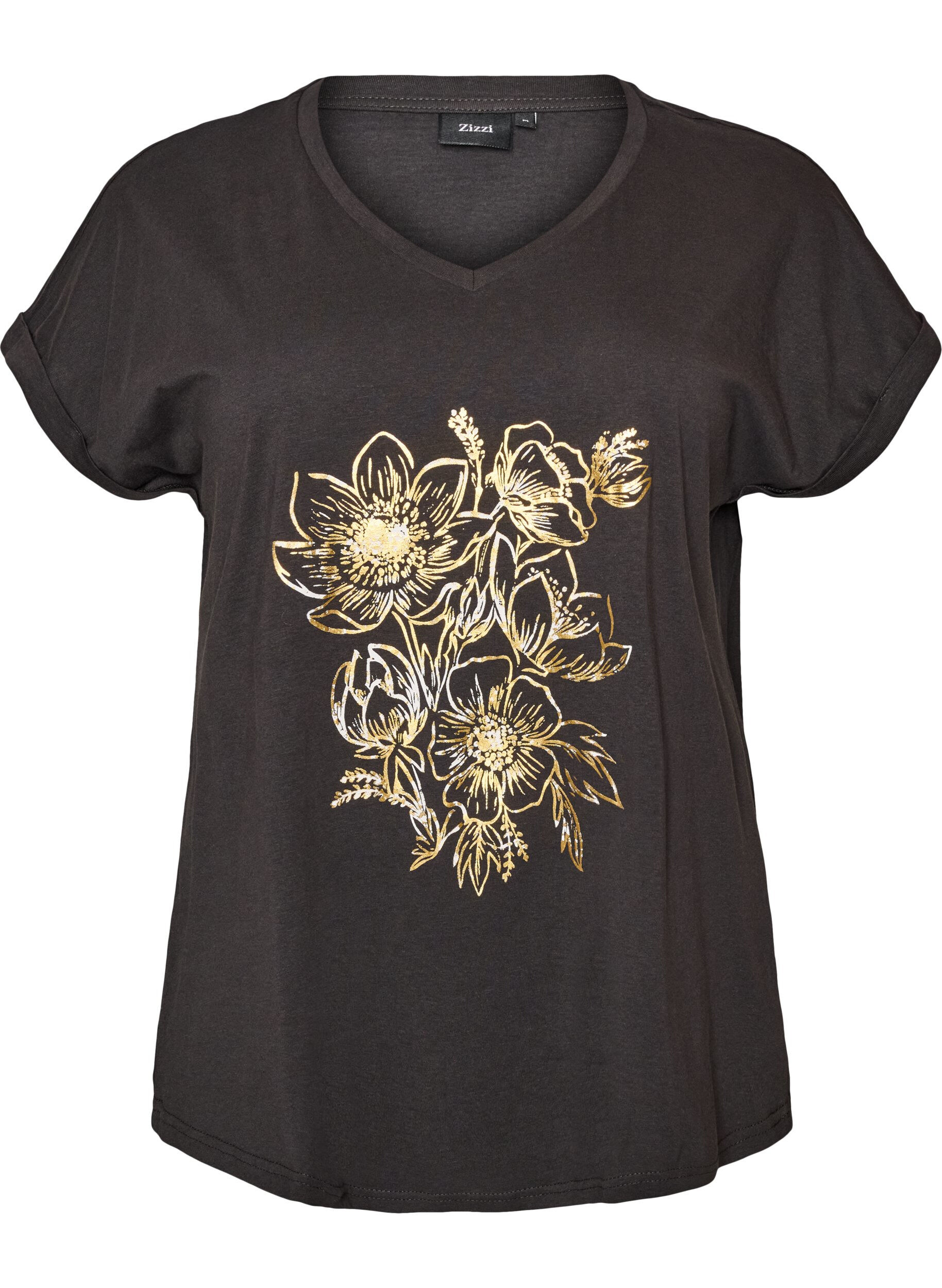 ZizziT-shirt en coton avec imprim&eacute; dor&eacute;, Gris anthracite, Packshot image number 0