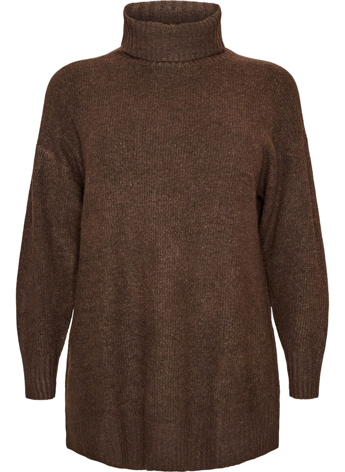 Pull en maille l&acirc;che avec col roul&eacute;, Marron, Packshot image number 0