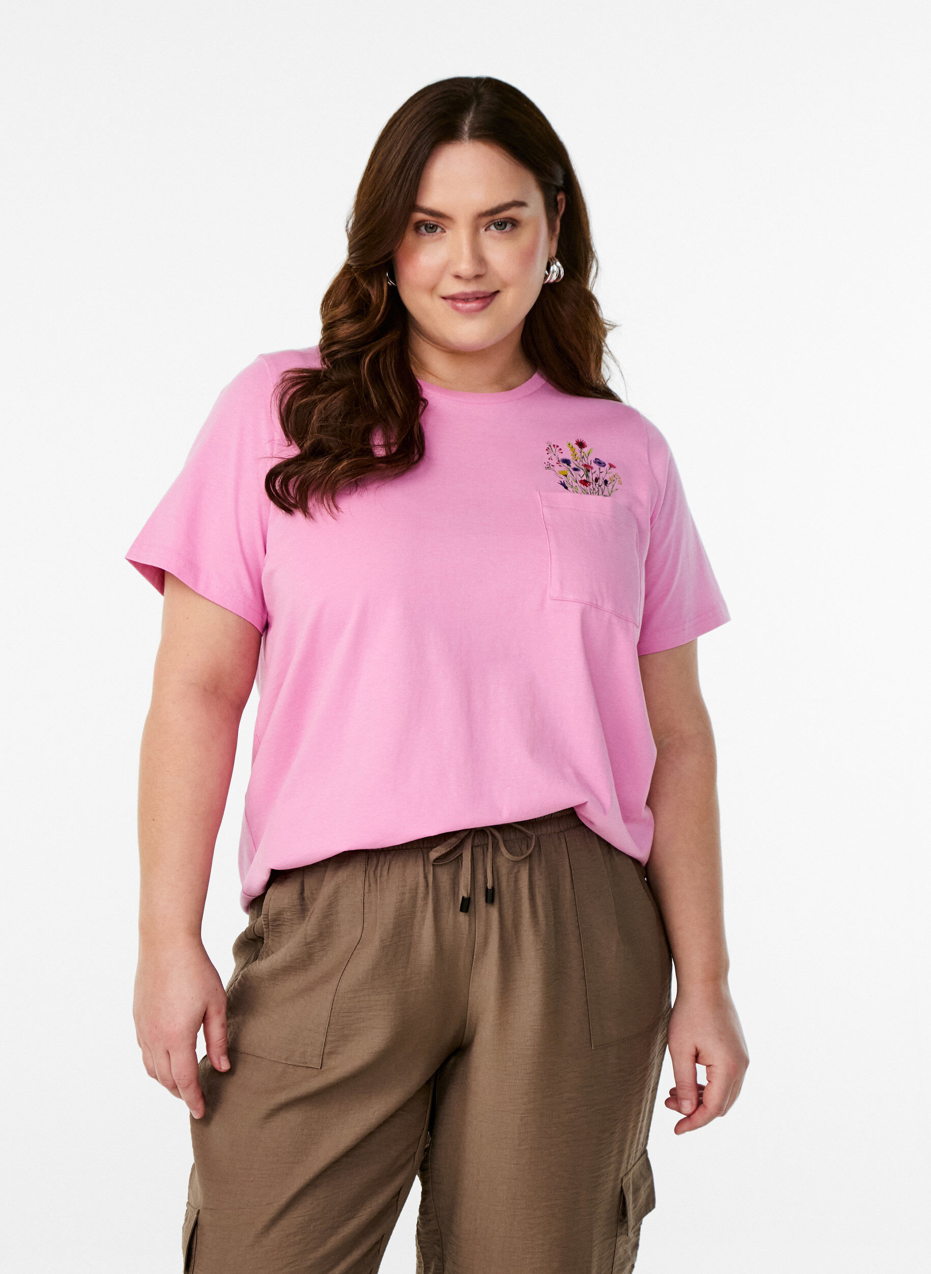 Zizzi T-Shirt mit Brusttasche, Pink, Model image number 0