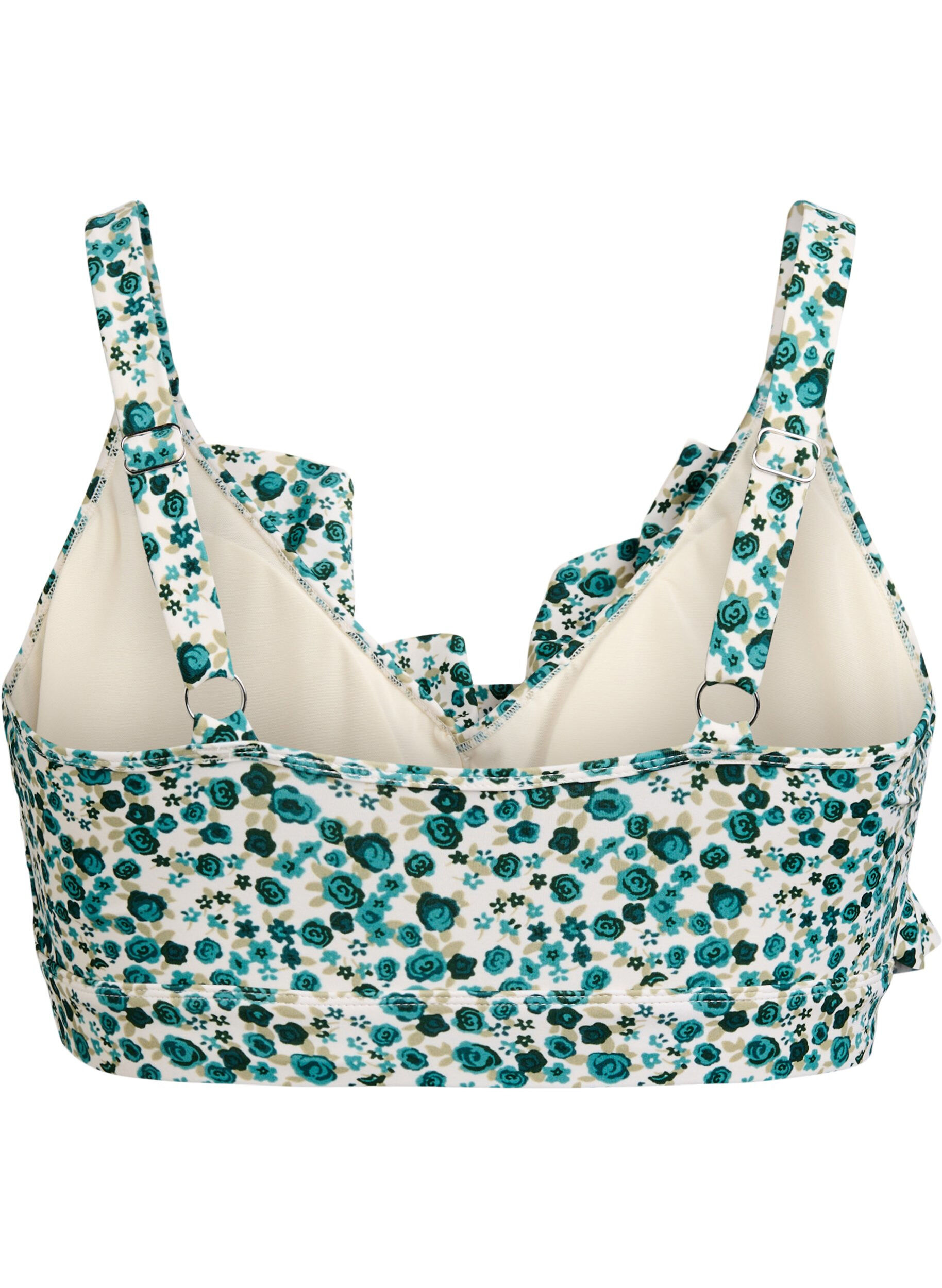 ZizziHaut de bikini &agrave; fleurs et &agrave; d&eacute;tails de jabot, Vert, Packshot image number 1