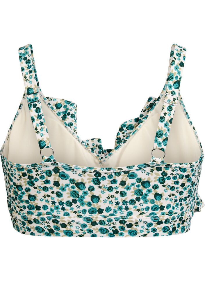 Haut de bikini &agrave; fleurs et &agrave; d&eacute;tails de jabot, Vert, Packshot image number 1