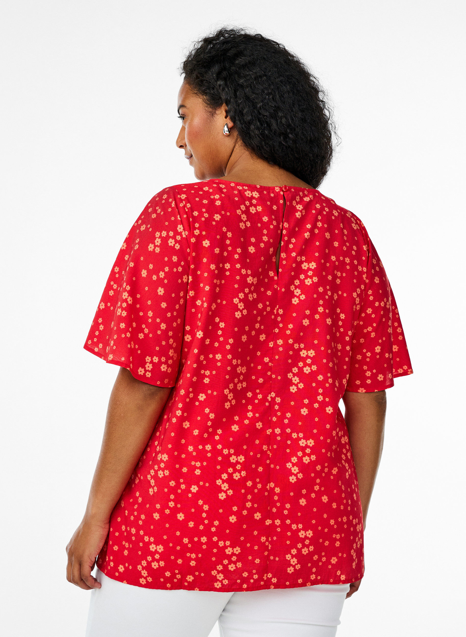 Zizzi Bluse mit Blumenmuster und Fledermaus&auml;rmeln, Rot, Model image number 2