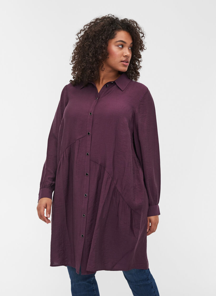 Einfarbiges Hemdkleid mit A-Linie, Plum Perfect, Model image number 0
