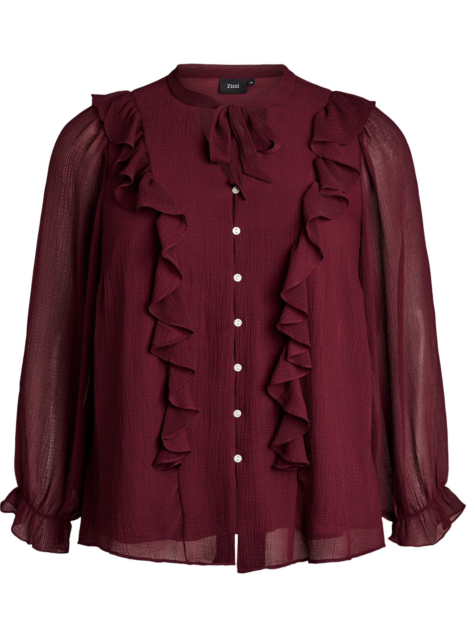Transparente Bluse mit R&uuml;schen und Bindeband