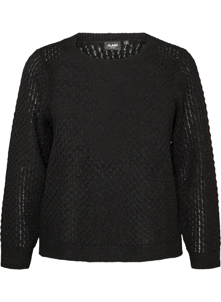 Blouse en maille avec motif ajour&eacute; textur&eacute;, Noir, Packshot image number 0