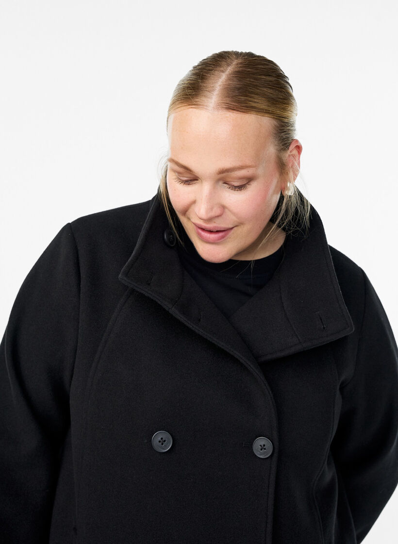 Manteau court &agrave; la coupe &eacute;vas&eacute;e, Noir, Model image number 3