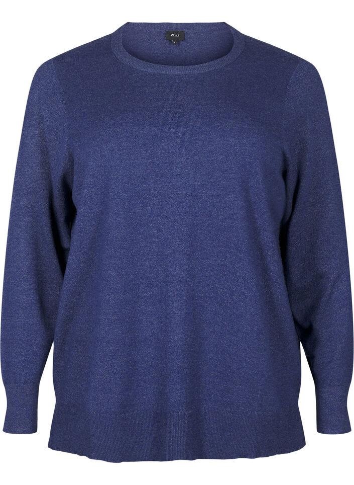 Chemisier à manches longues en maille avec fente, Bleu, Packshot image number 0