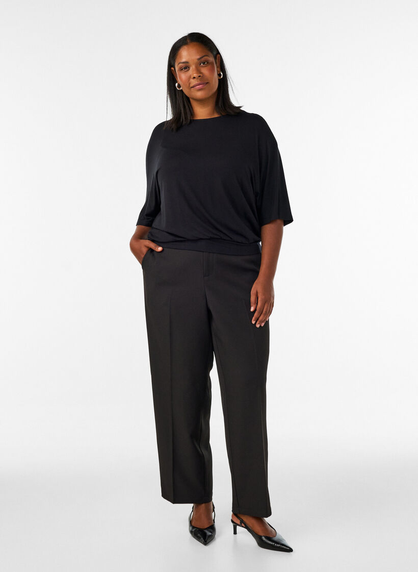 Bluse aus Jersey mit ellbogenlangen Ballon&auml;rmeln, Schwarz, Model image number 1
