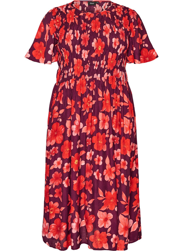 Robe avec smocks et imprim&eacute; floral, Violet, Packshot