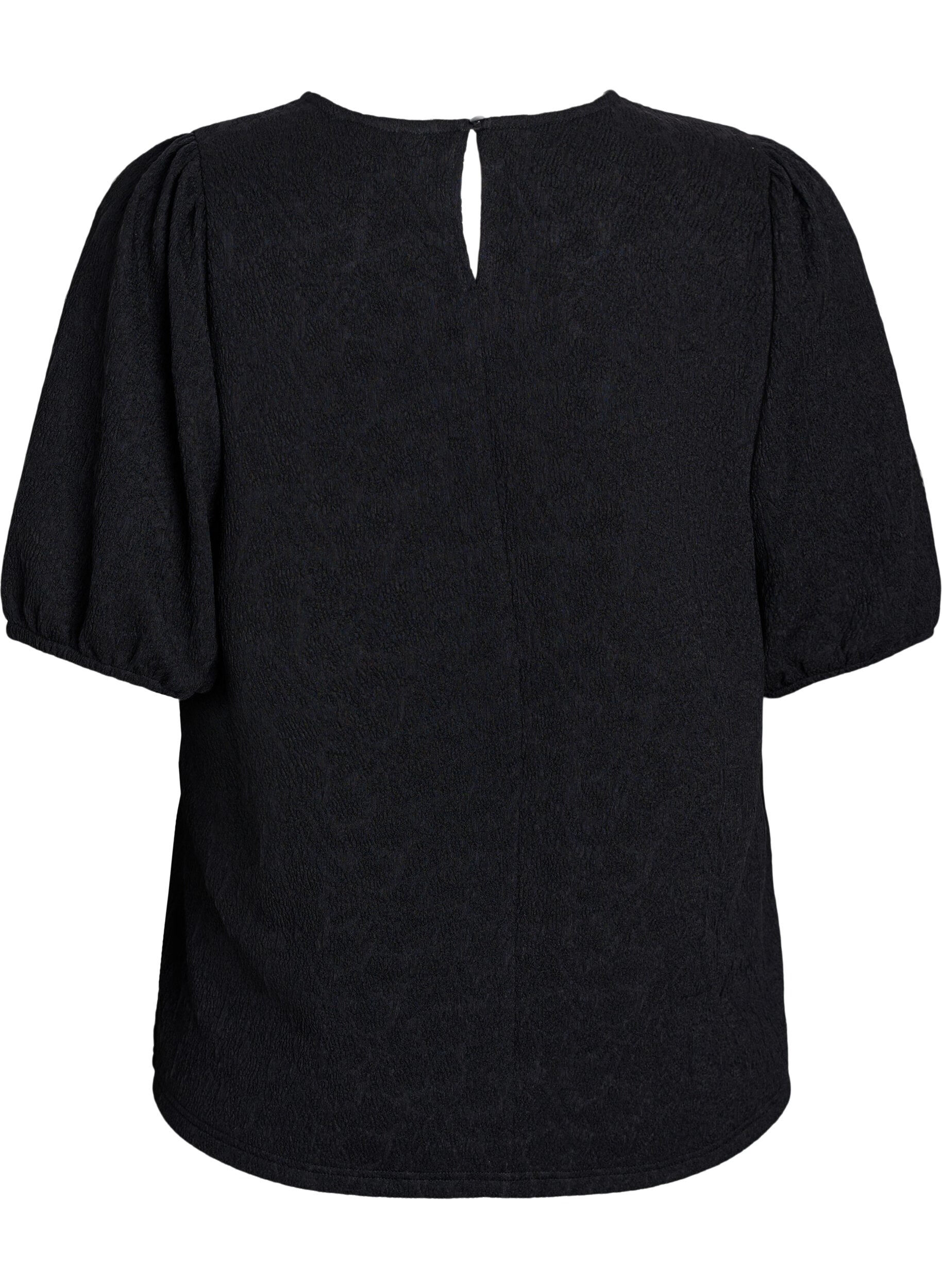 Zizzi Strukturierte Bluse mit kurzen &Auml;rmeln, Schwarz, Packshot image number 1