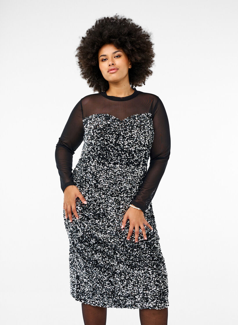 Robe à paillettes, Black w. Silver, Model image number 0