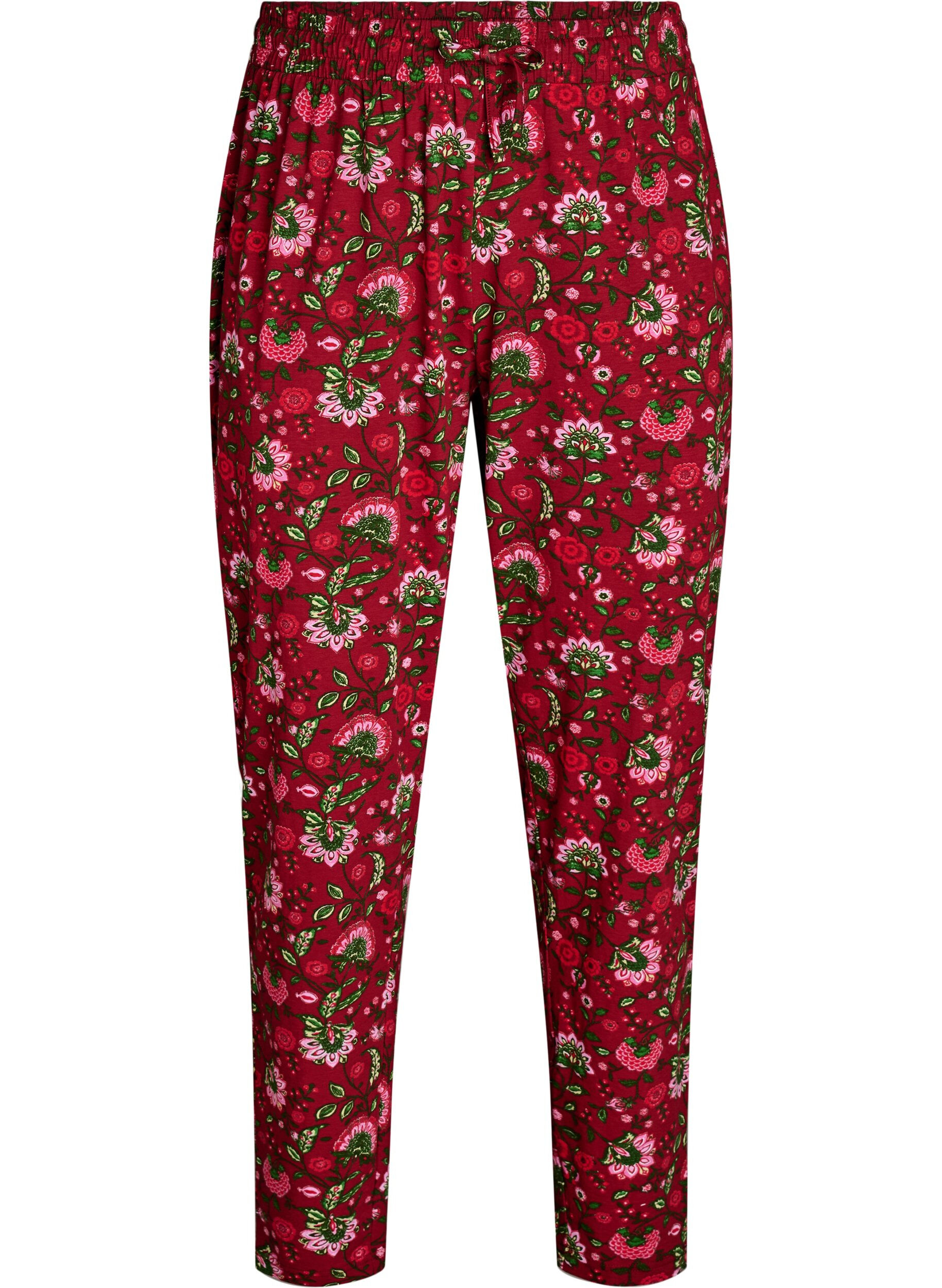 Zizzi Pantalon de pyjama en coton avec imprim&eacute;, Rouge, Packshot image number 0