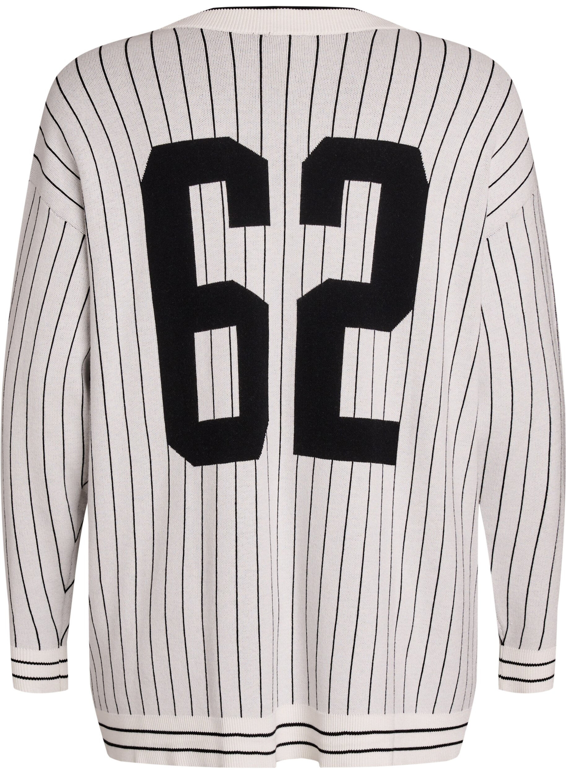 Zizzi Cardigan en maille &agrave; rayures et motif au dos, Blanc, Packshot image number 1