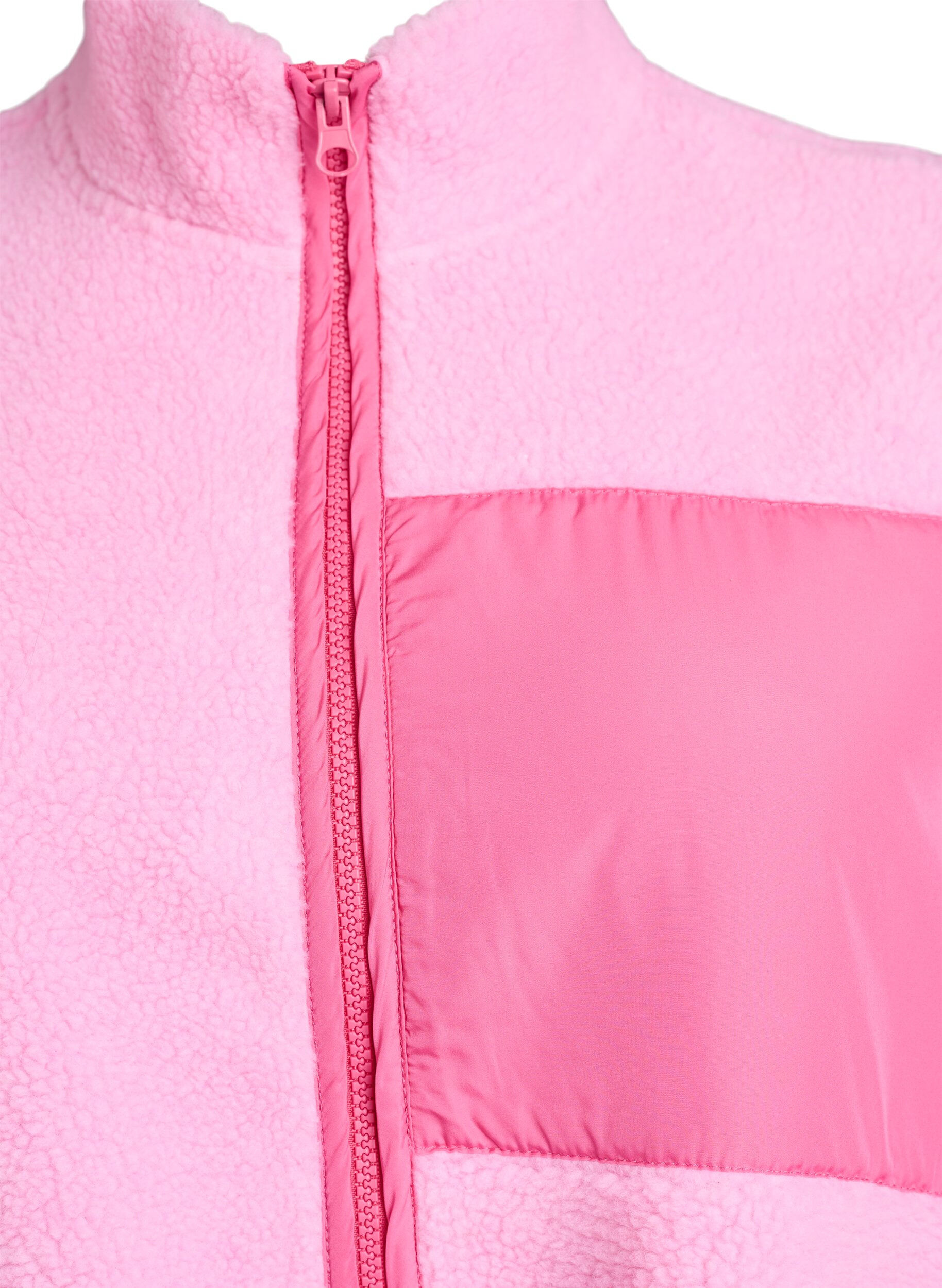 Zizzi Weste aus Teddyfleece mit Rei&szlig;verschluss und Kontrastdetails, Pink, Packshot image number 2