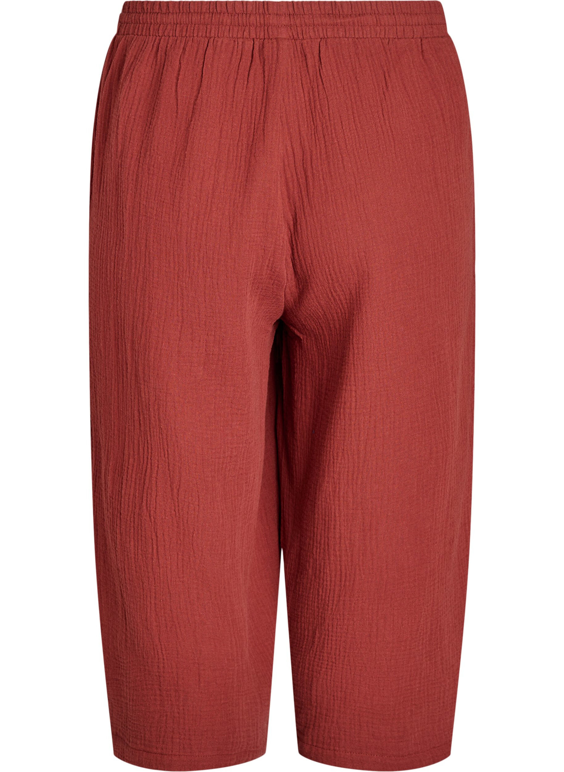 ZizziPantalon culotte en mousseline de coton avec taille haute, Bordeaux, Packshot image number 1