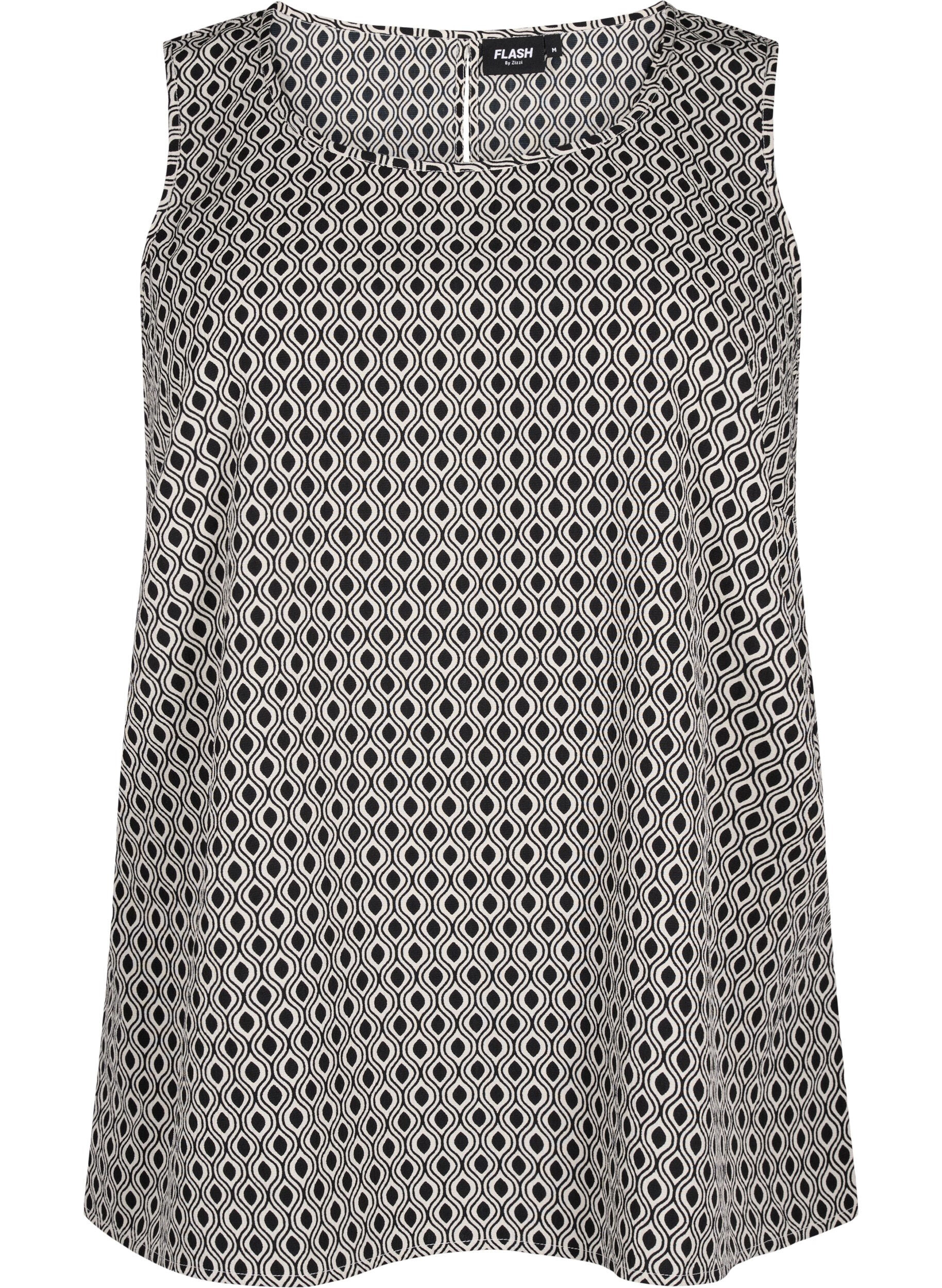 Zizzi Flash &ndash; &Auml;rmelloses Top mit Aufdruck, Schwarz, Packshot image number 0