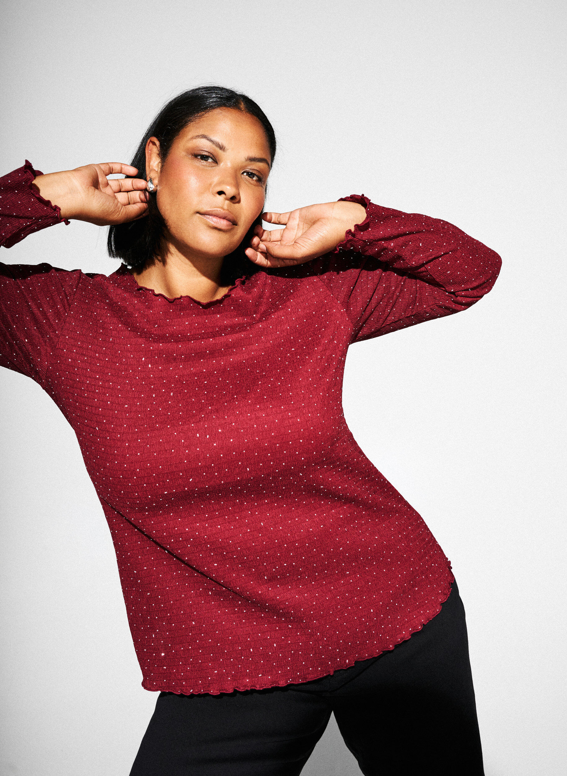 Zizzi Chemisier &agrave; manches longues avec strass, Bordeaux fonc&eacute;, Image image number 0