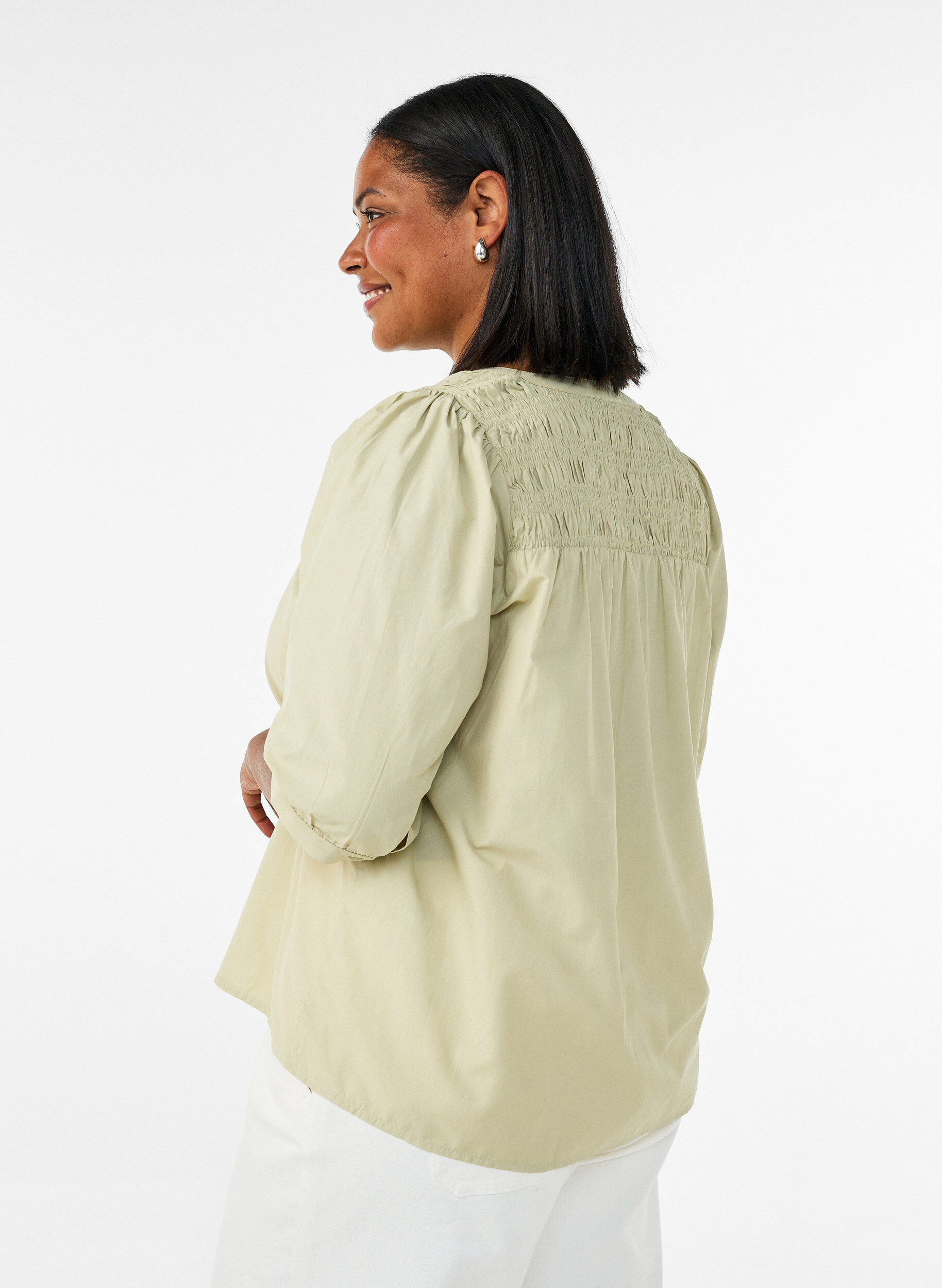 ZizziBlouse avec smock et manches 3/4, Vert clair, Model image number 2