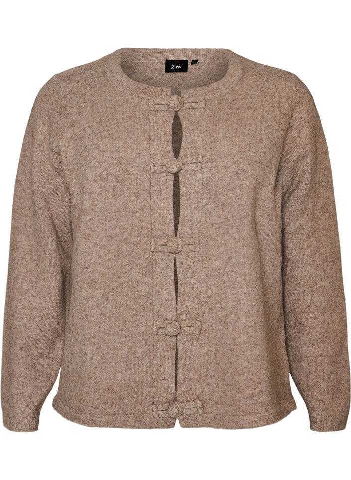 Strickjacke mit Knotenverschl&uuml;ssen, Beige, Packshot image number 0