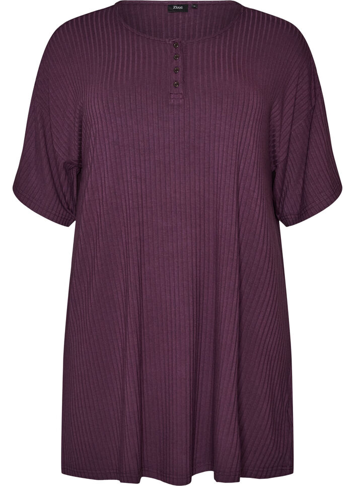 Chemise de nuit en jersey de viscose &agrave; texture c&ocirc;tel&eacute;e, Violet, Packshot image number 0