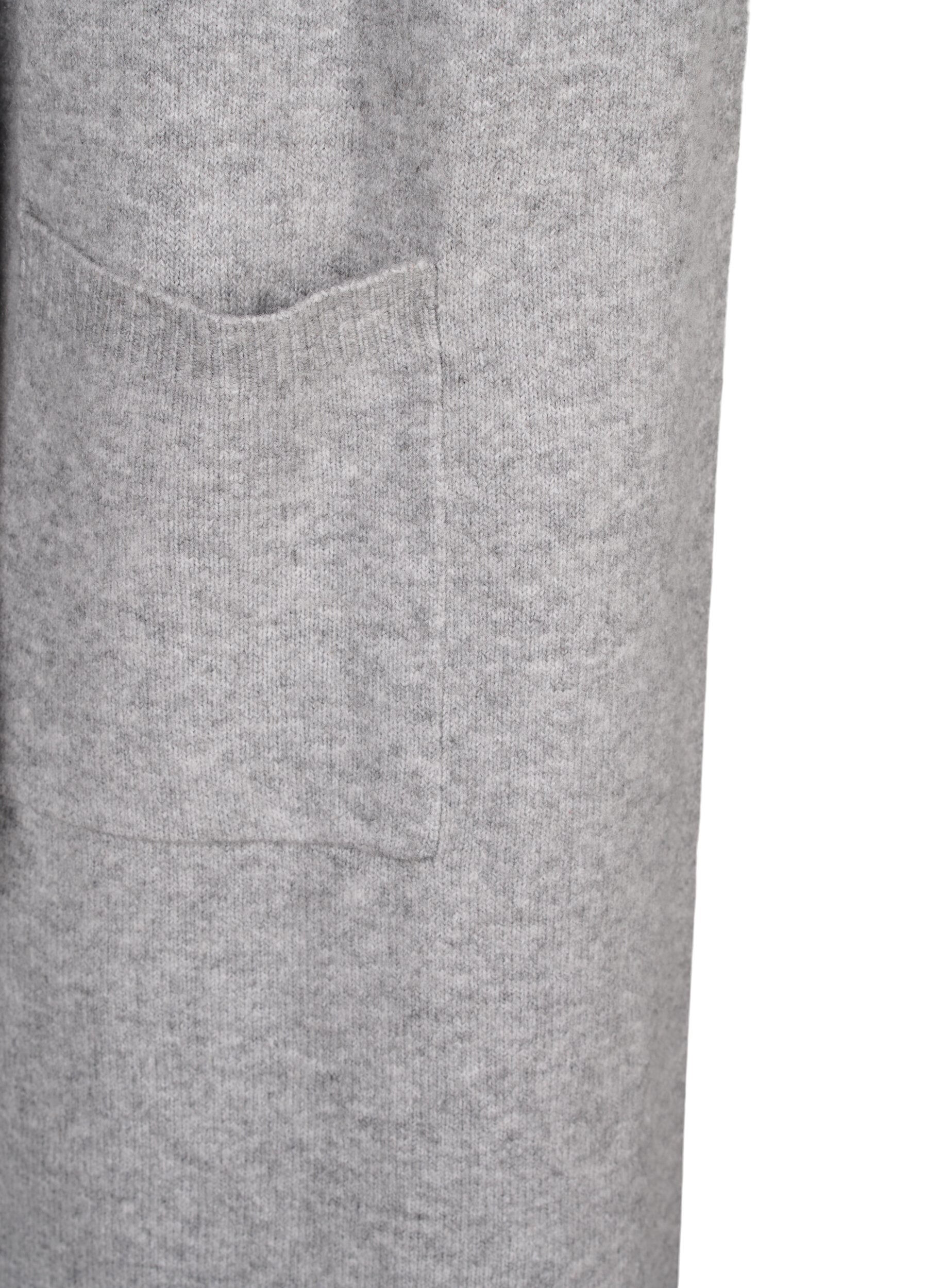 Zizzi Long cardigan tricot&eacute; avec poches, Light Grey Melange, Packshot image number 3