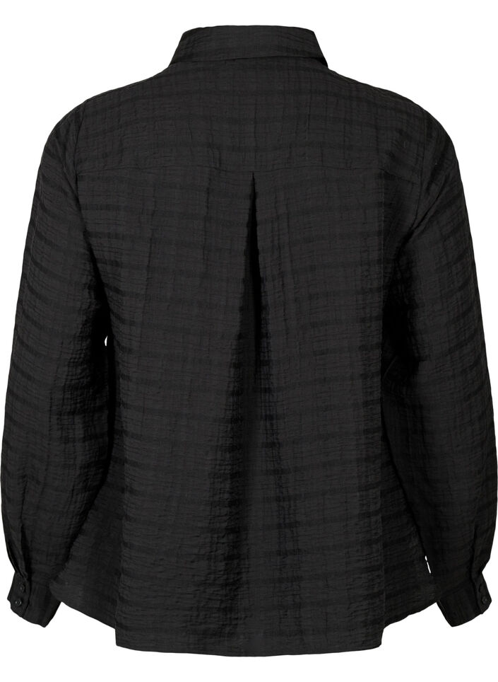 Chemise avec structure et détails volantés, Black, Packshot image number 1