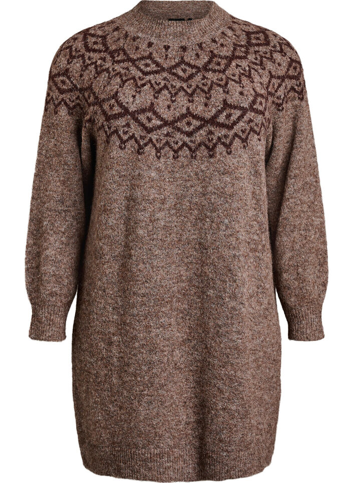 Kleid aus Strick mit Jacquard-Muster, Braun, Packshot image number 0