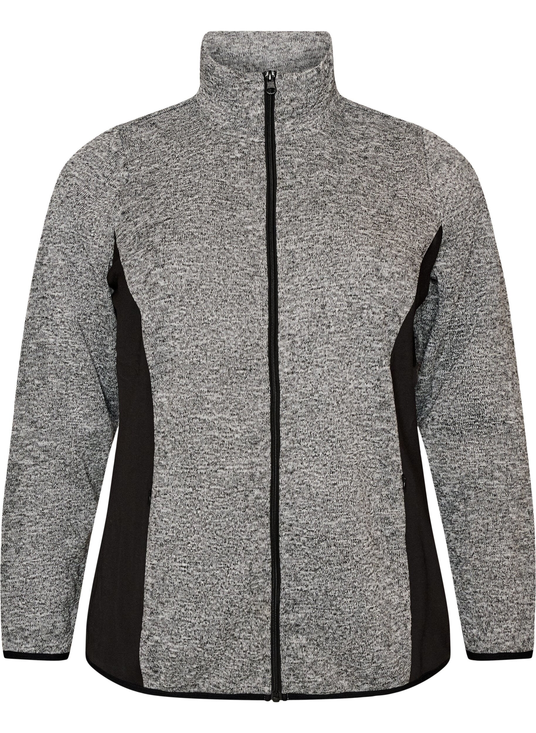 ZizziTrainingsjacke mit Kontrasteins&auml;tzen und hohem Kragen, Grau, Packshot image number 0