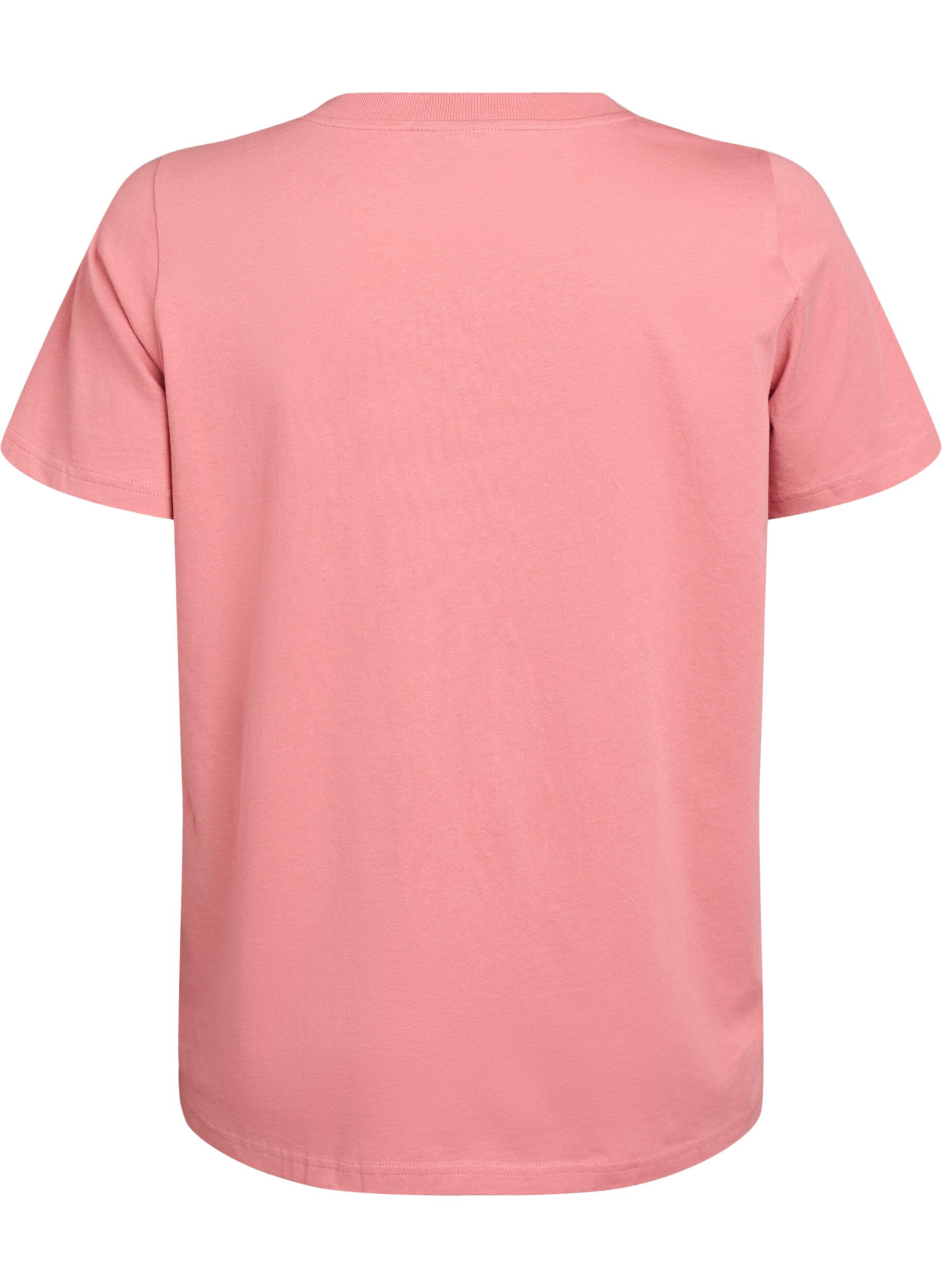 Zizzi T-shirt en coton simple avec encolure en V, Rose poudr&eacute;e, Packshot image number 1