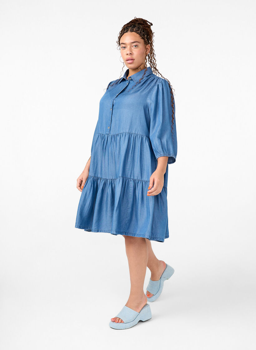 Denim-Kleid aus TENCEL™ Lyocell mit 3/4 Ärmeln, Blue Denim, Model image number 2