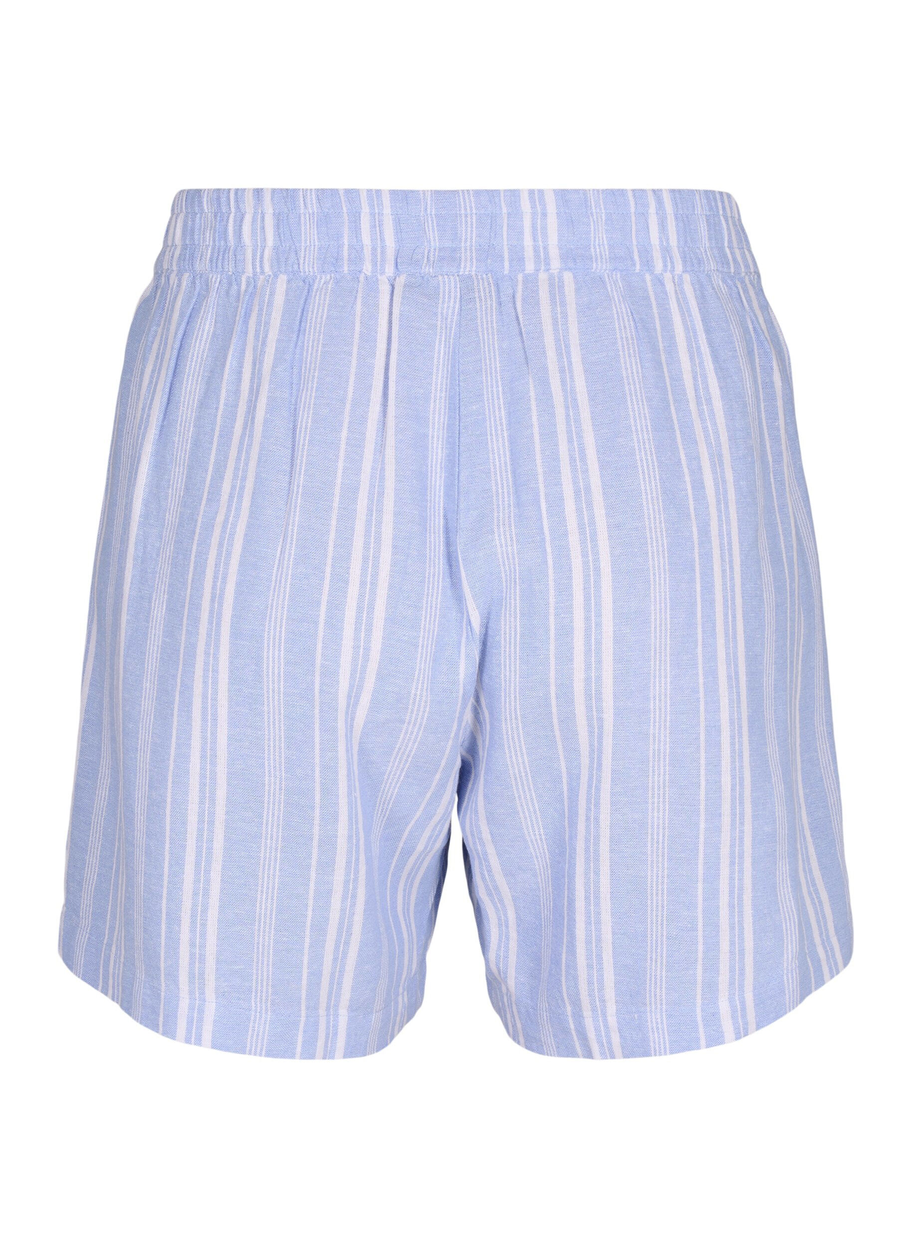 Zizzi Gestreifte kurze Hose aus einer Leinen-Viskose-Mischung, Blau, Packshot image number 1