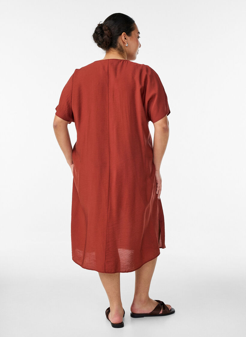 Robe &agrave; col en V en viscose, Bordeaux, Model image number 2